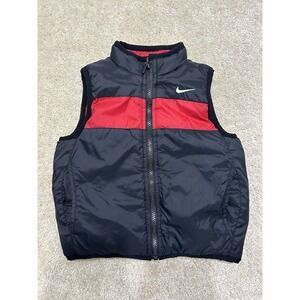 Nike Soft Shell Vest Boys 2T Black Red Reverable Swoosh Logo Full Zip